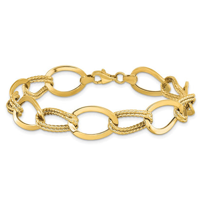 7.5 Inch 10K Polished And Textured Link Bracelet