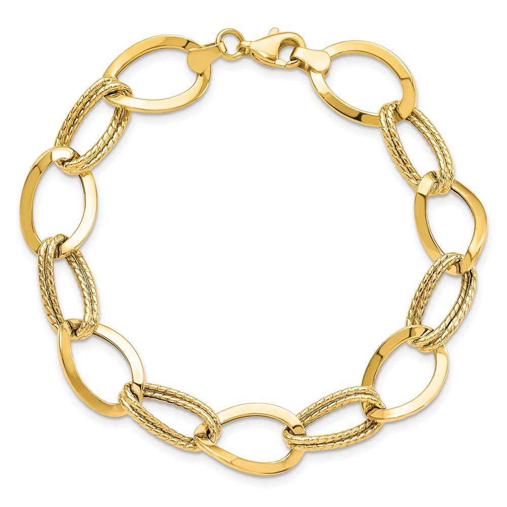7.5 Inch 10K Polished And Textured Link Bracelet