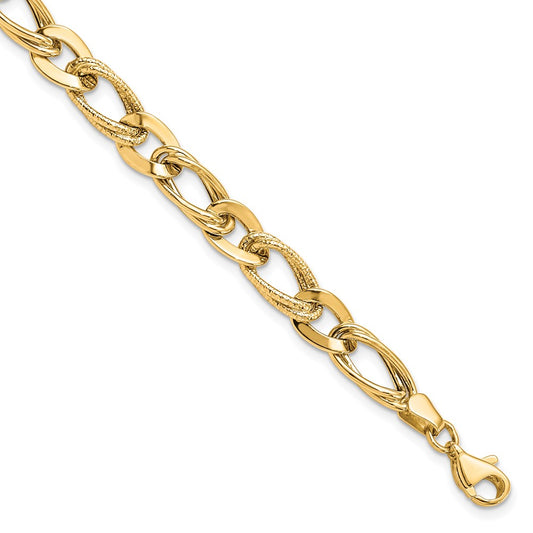 7.25 Inch 10K Polished And Textured Link Bracelet
