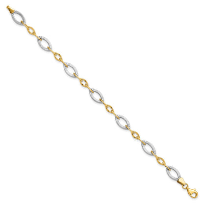 7.5 Inch 10K Two-Tone Polished And Textured Link Bracelet