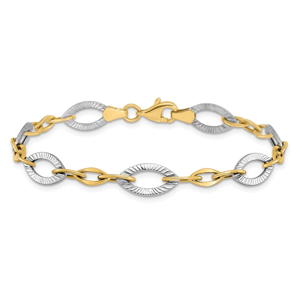 7.5 Inch 10K Two-Tone Polished And Textured Link Bracelet