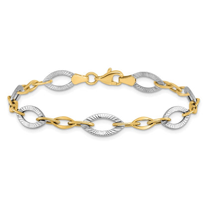 7.5 Inch 10K Two-Tone Polished And Textured Link Bracelet
