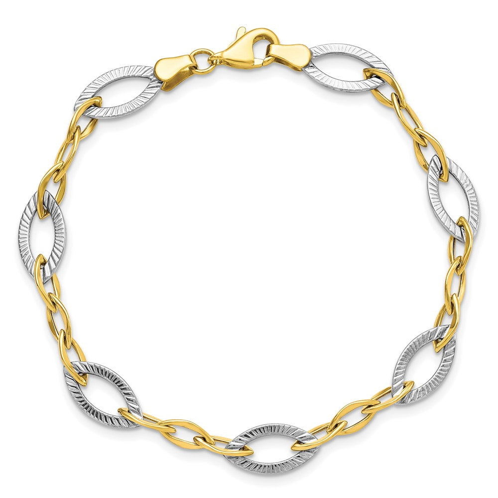 7.5 Inch 10K Two-Tone Polished And Textured Link Bracelet