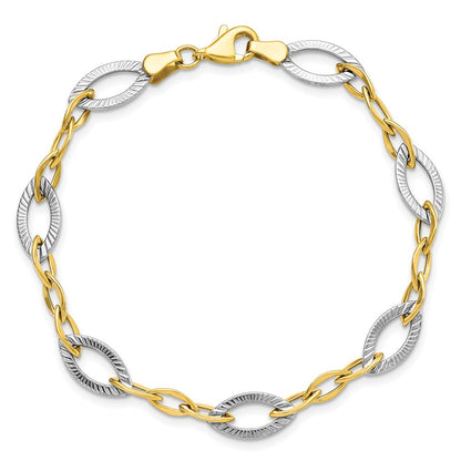 7.5 Inch 10K Two-Tone Polished And Textured Link Bracelet