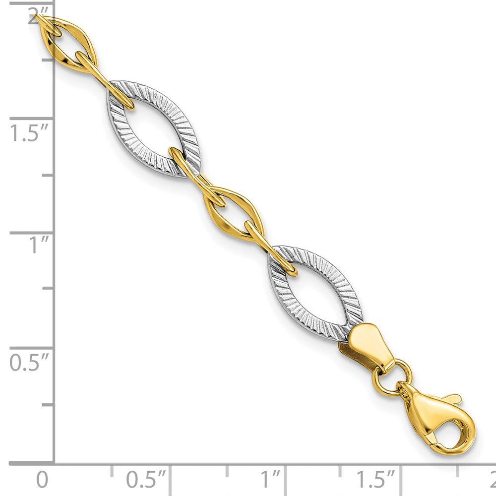 7.5 Inch 10K Two-Tone Polished And Textured Link Bracelet