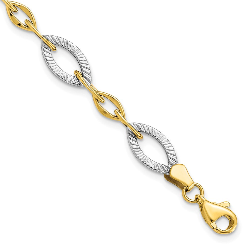 7.5 Inch 10K Two-Tone Polished And Textured Link Bracelet