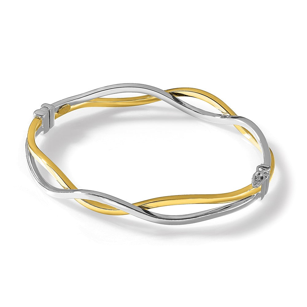 10K Yellow W/Rhodium W/ White Rhodium Polished Twisted Bangle Bracelet