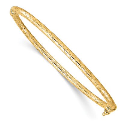 10K Yellow Gold Polished And Textured Hinged Bangle