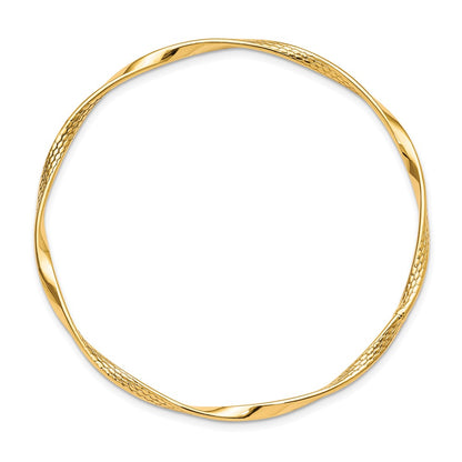 10K Yellow Gold Polished Textured Twisted Bangle
