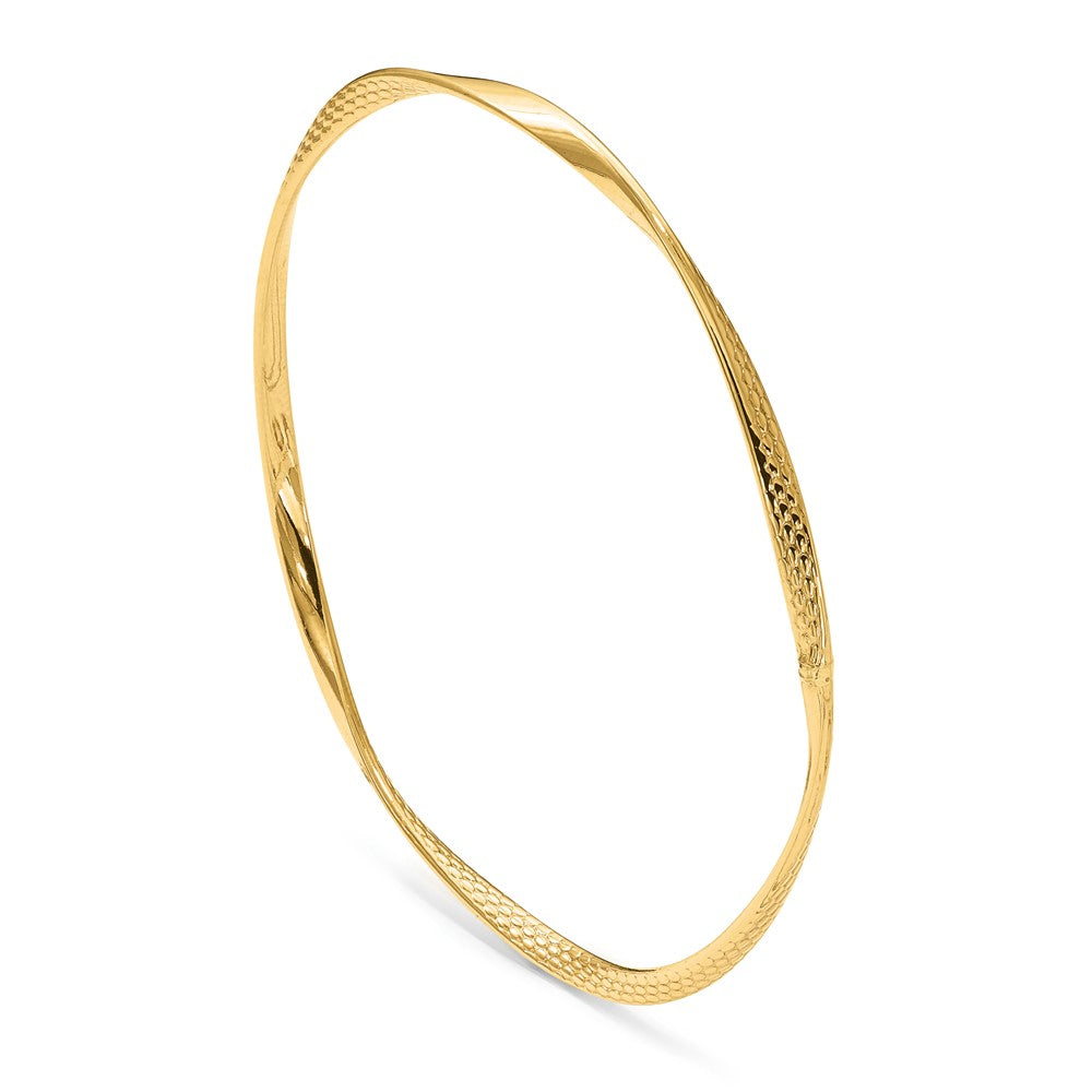 10K Yellow Gold Polished Textured Twisted Bangle