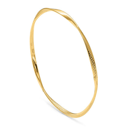 10K Yellow Gold Polished Textured Twisted Bangle