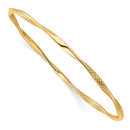 10K Yellow Gold Polished Textured Twisted Bangle