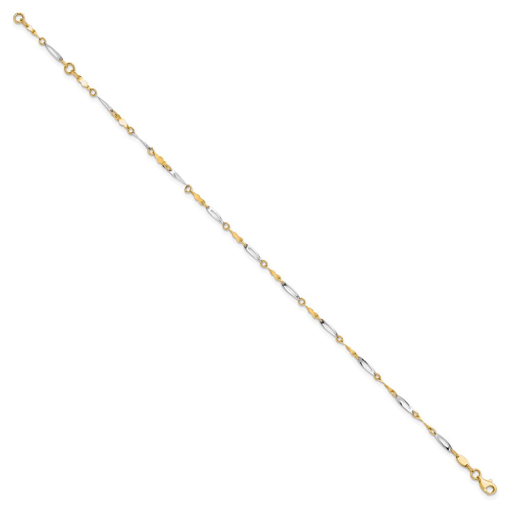 10K Two-Tone Polished Fancy Link 1In Ext. Anklet