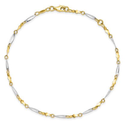 10K Two-Tone Polished Fancy Link 1In Ext. Anklet