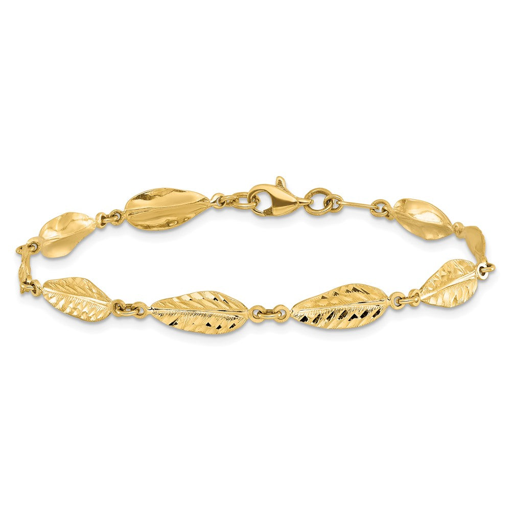 10K Yellow Gold Polished Leaf Bracelet