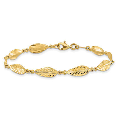 10K Yellow Gold Polished Leaf Bracelet