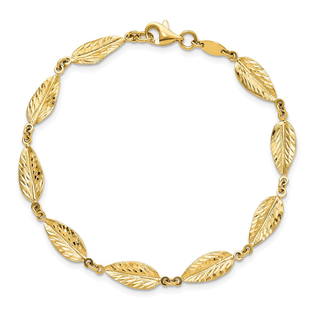 10K Yellow Gold Polished Leaf Bracelet