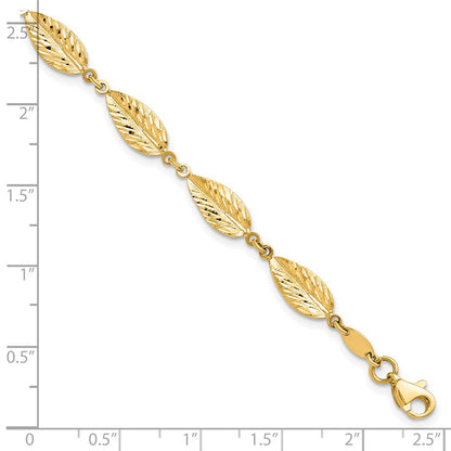 10K Yellow Gold Polished Leaf Bracelet