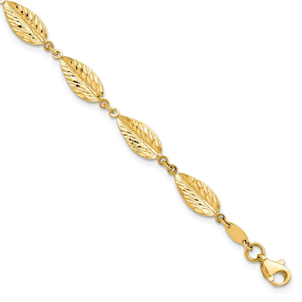 10K Yellow Gold Polished Leaf Bracelet
