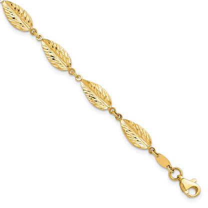 10K Yellow Gold Polished Leaf Bracelet