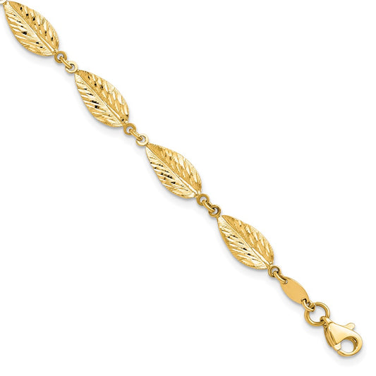 10K Yellow Gold Polished Leaf Bracelet