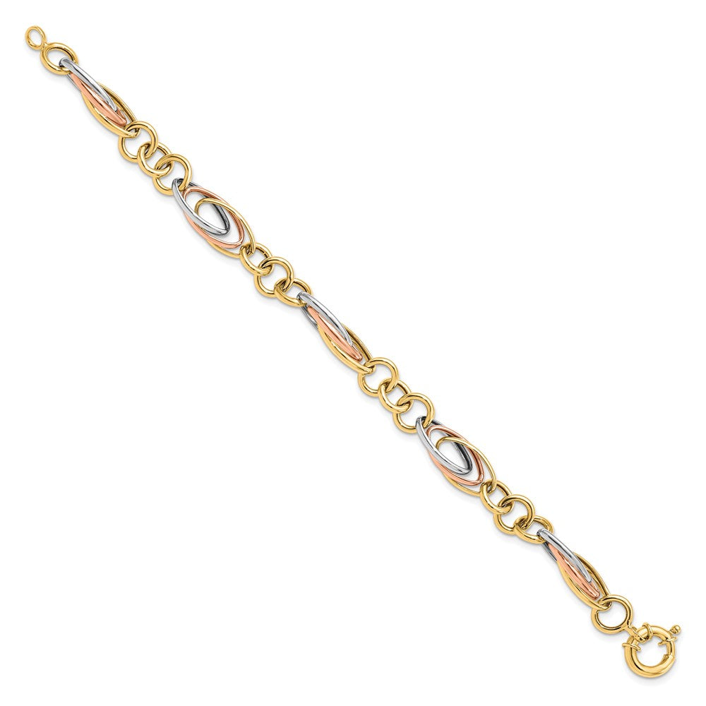 7.5 Inch 10K With White And Rose Rhodium Fancy Link Bracelet