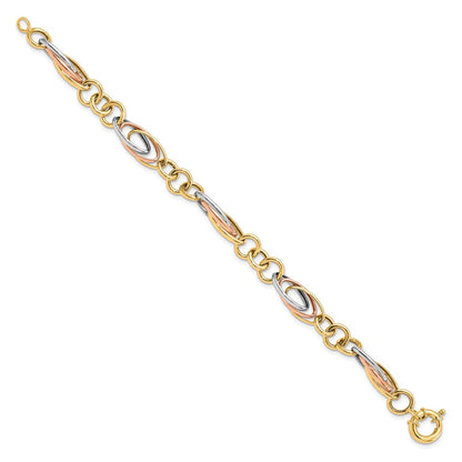 7.5 Inch 10K With White And Rose Rhodium Fancy Link Bracelet