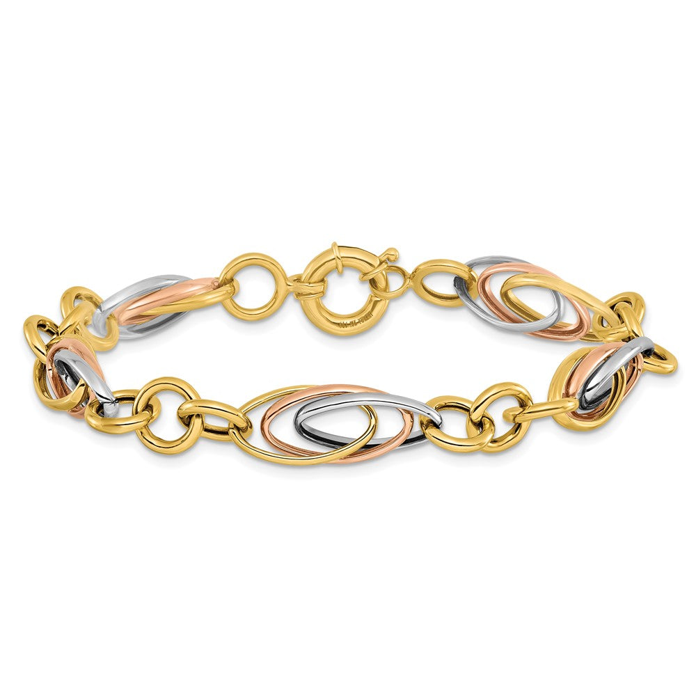 7.5 Inch 10K With White And Rose Rhodium Fancy Link Bracelet