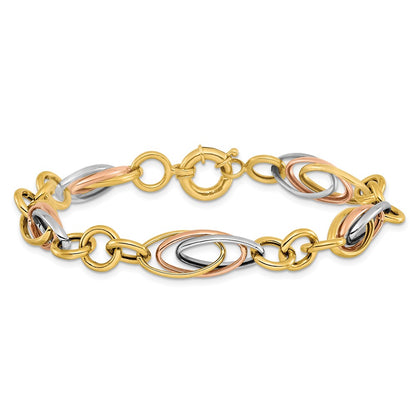 7.5 Inch 10K With White And Rose Rhodium Fancy Link Bracelet