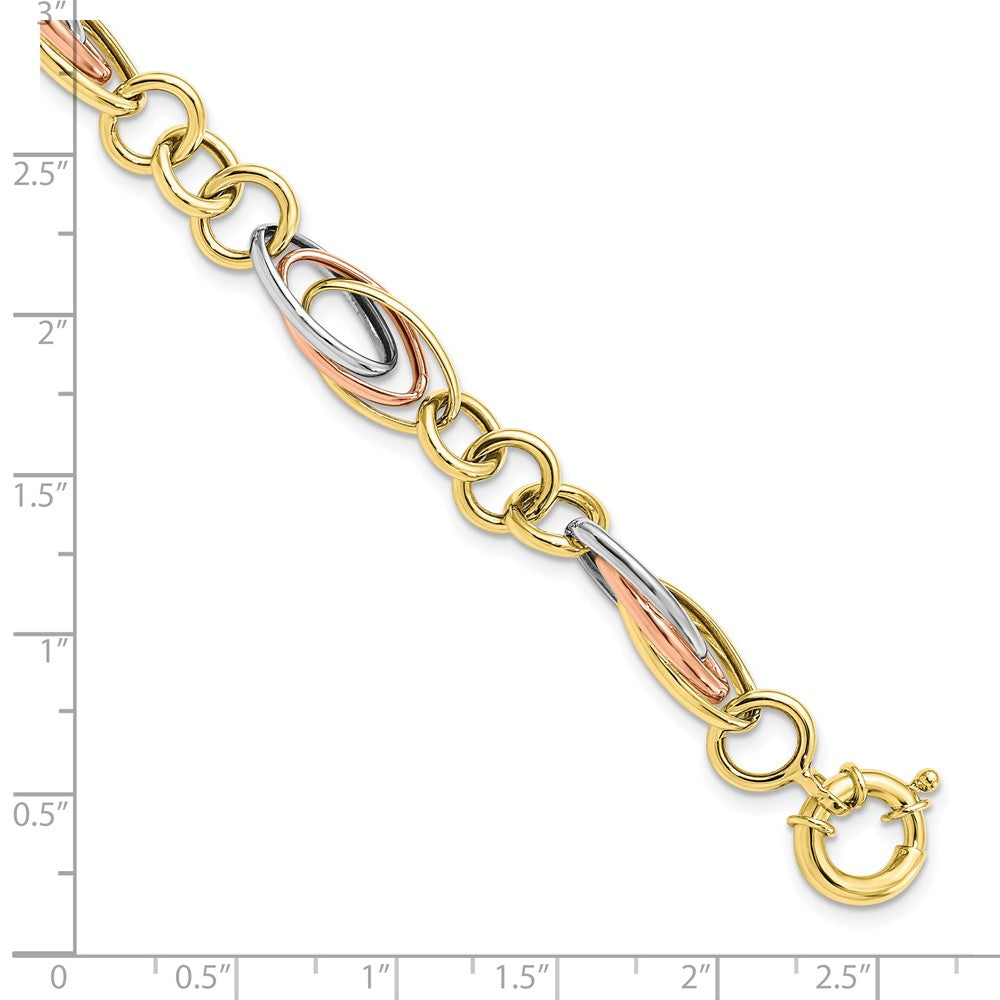 7.5 Inch 10K With White And Rose Rhodium Fancy Link Bracelet