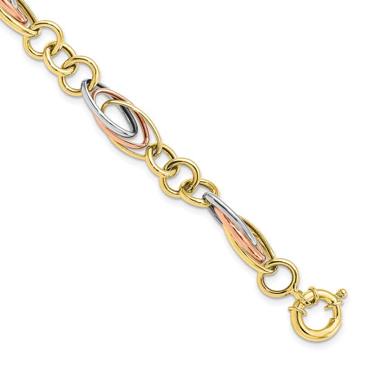 7.5 Inch 10K With White And Rose Rhodium Fancy Link Bracelet