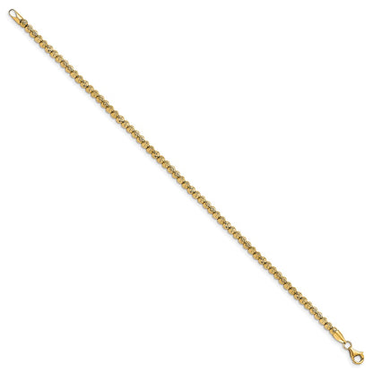 10K Yellow Gold Polished Fancy Link D/C Beaded Bracelet