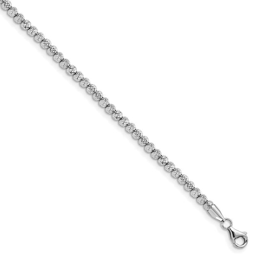 10K White Gold Polished D/C Beaded Bracelet
