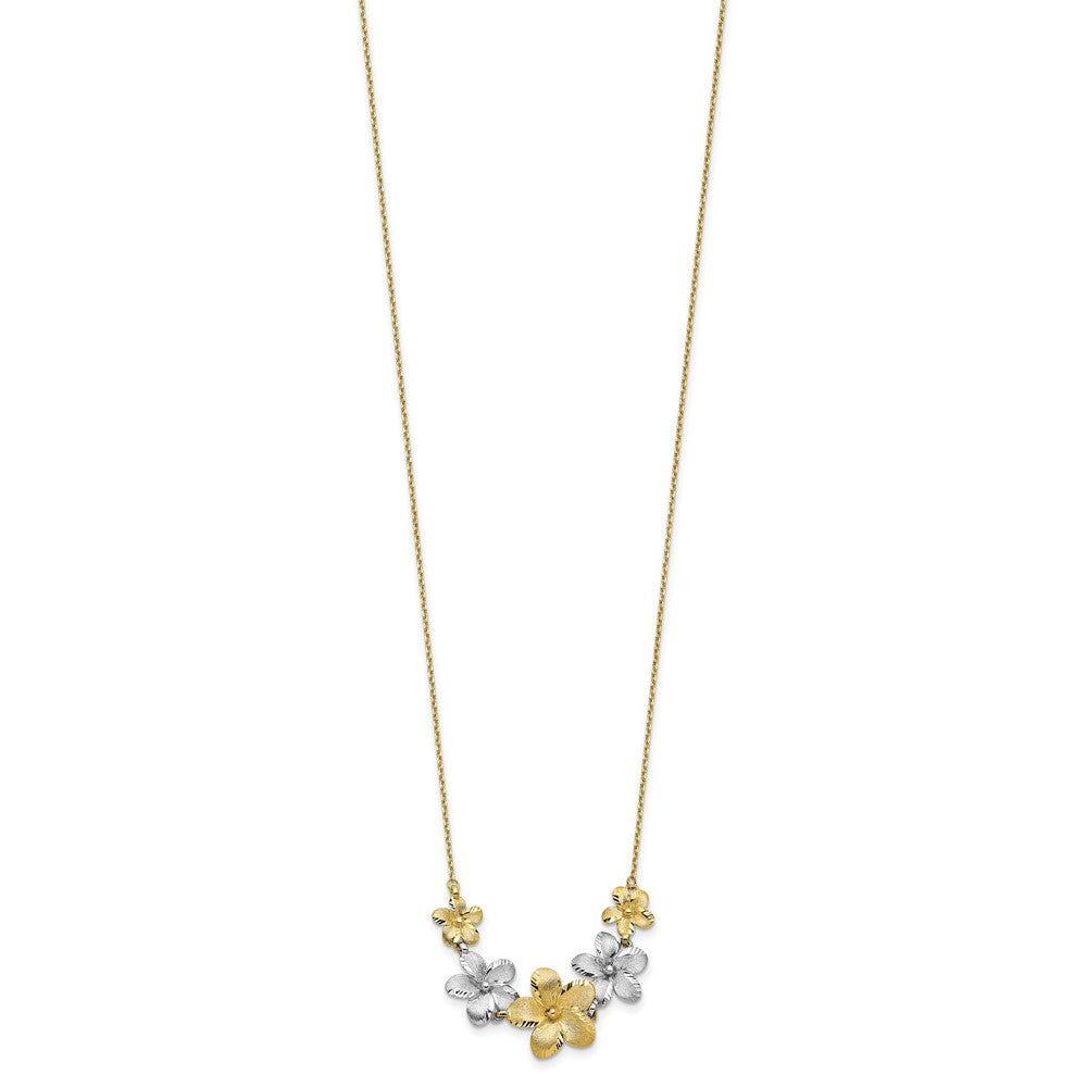 10K Two Tone Polished And Brushed D/C Flower Necklace