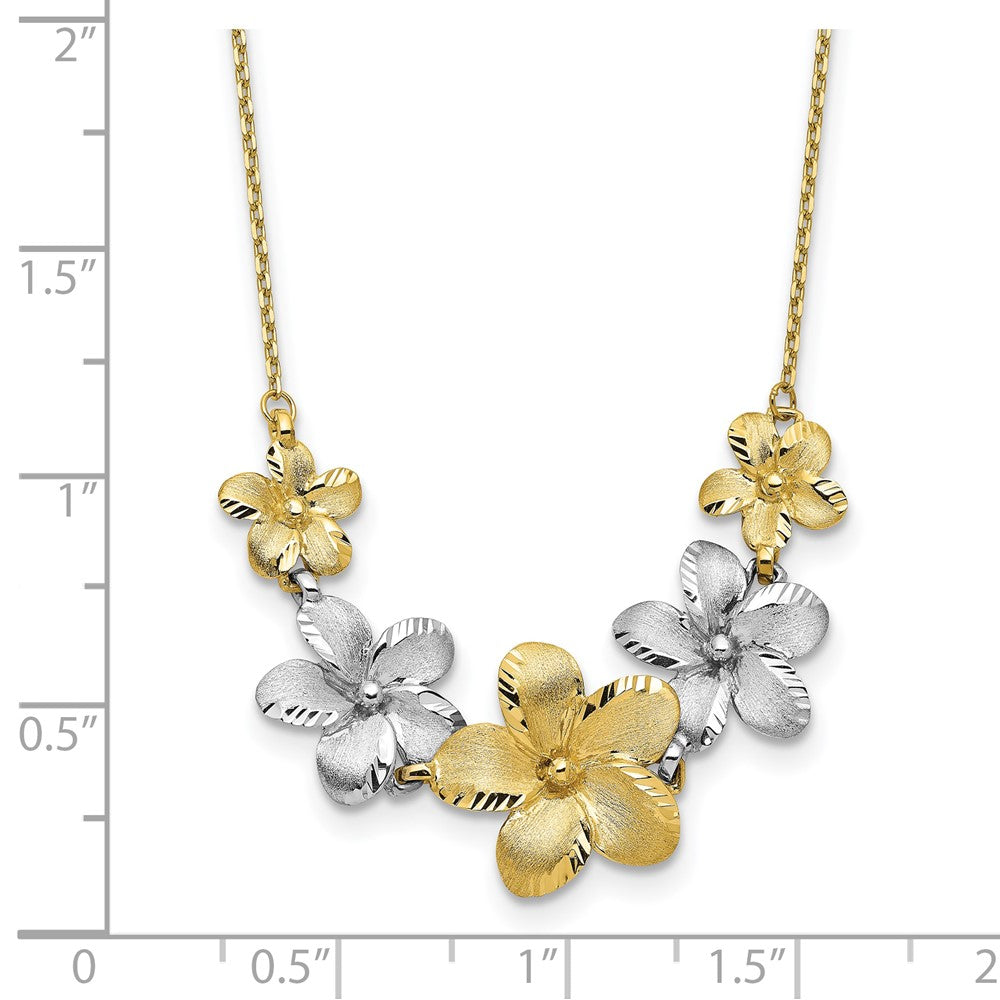 10K Two Tone Polished And Brushed D/C Flower Necklace