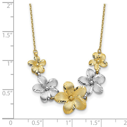 10K Two Tone Polished And Brushed D/C Flower Necklace