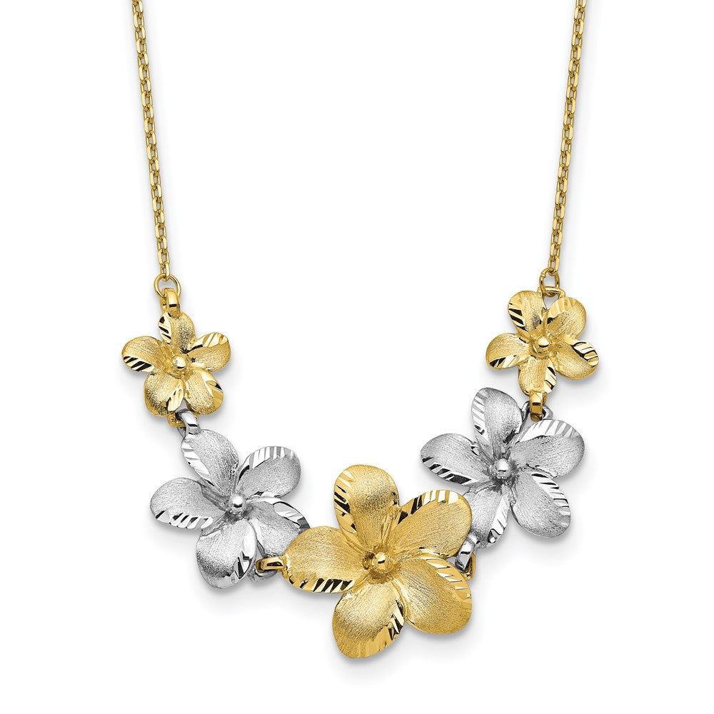10K Two Tone Polished And Brushed D/C Flower Necklace