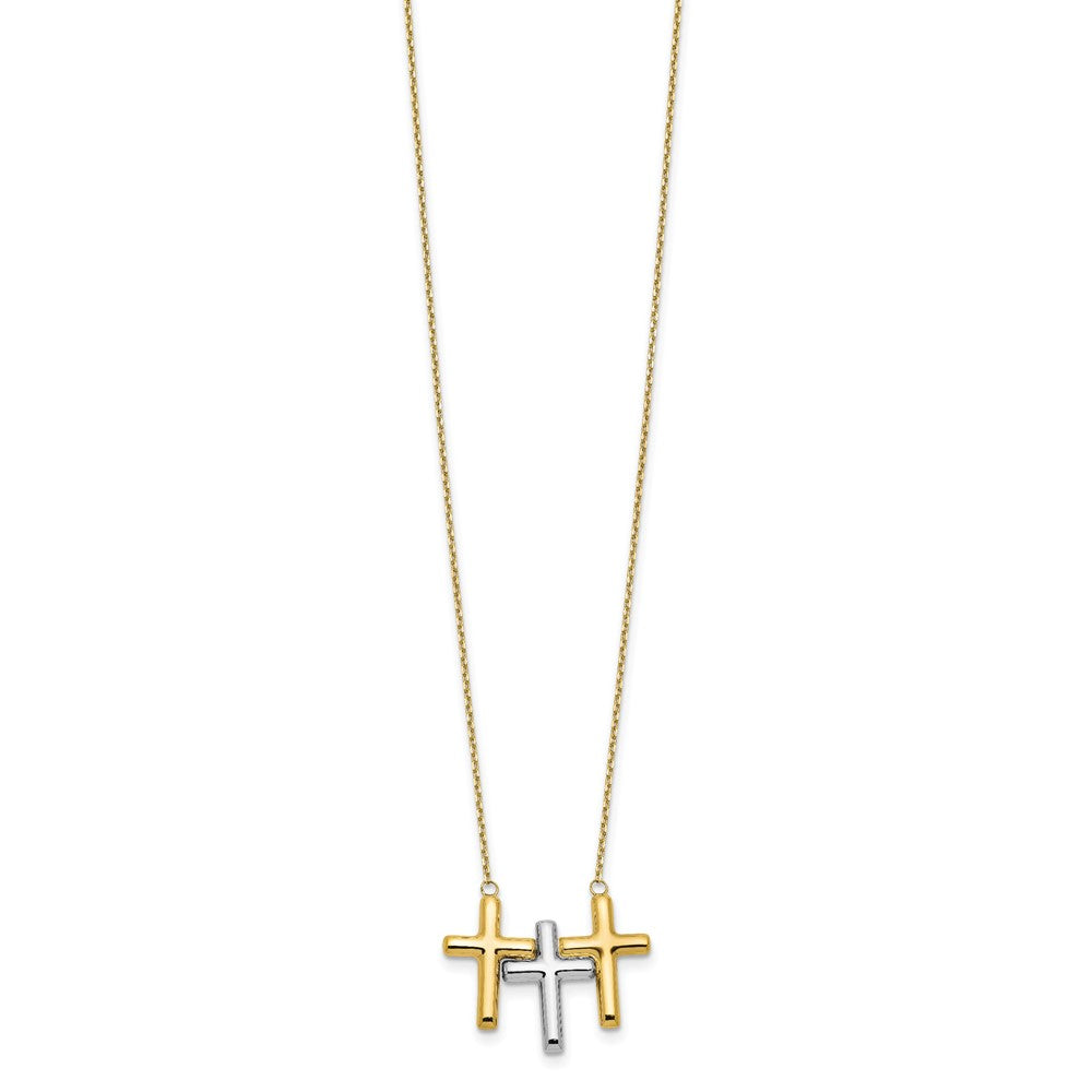 10K Two Tone Polished 3 Cross Necklace