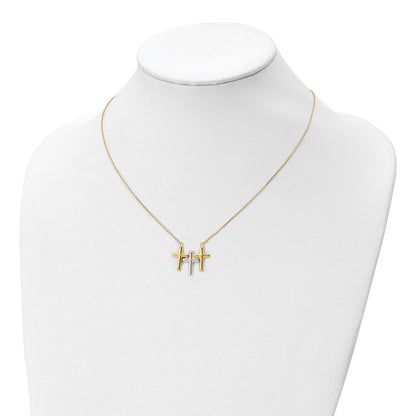 10K Two Tone Polished 3 Cross Necklace