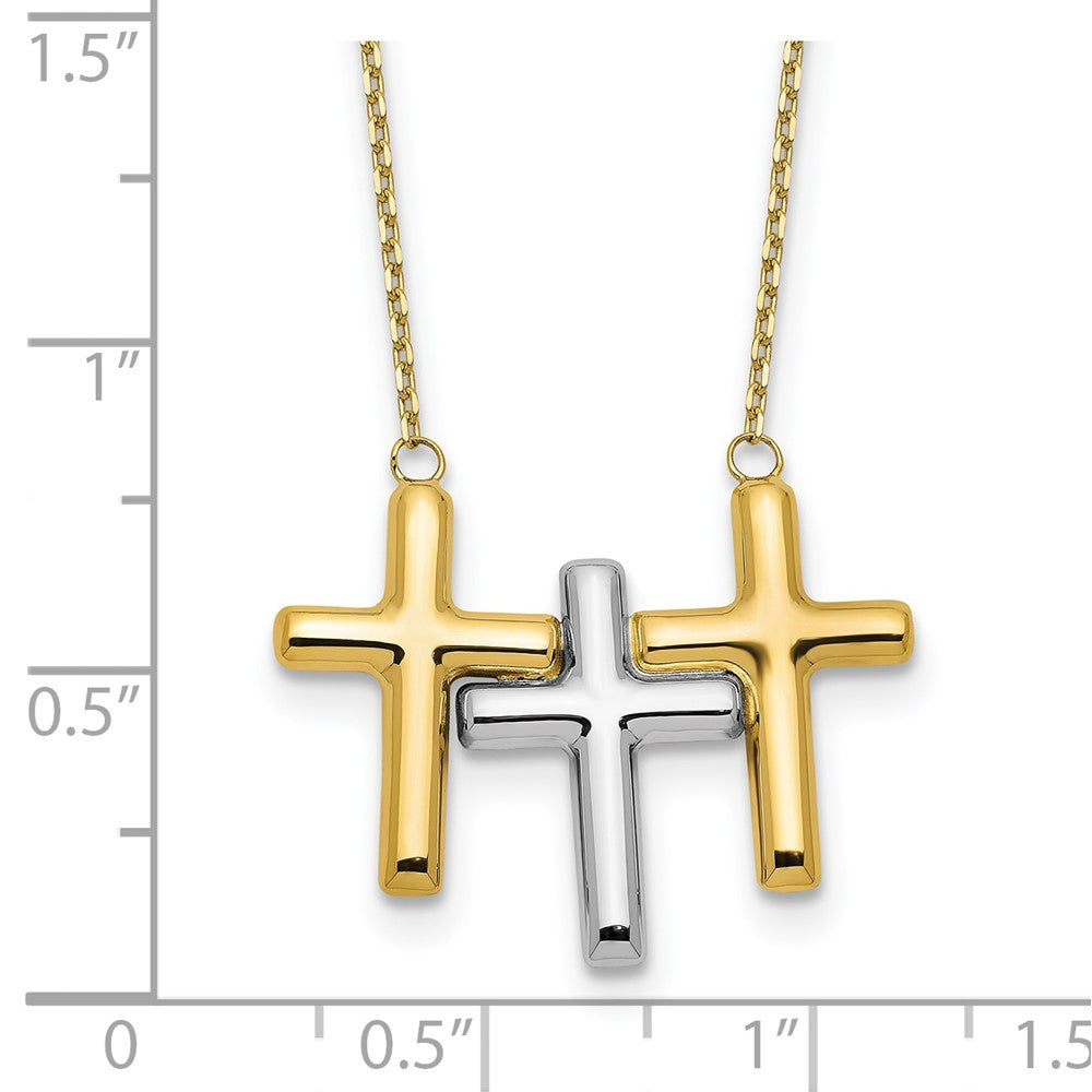 10K Two Tone Polished 3 Cross Necklace