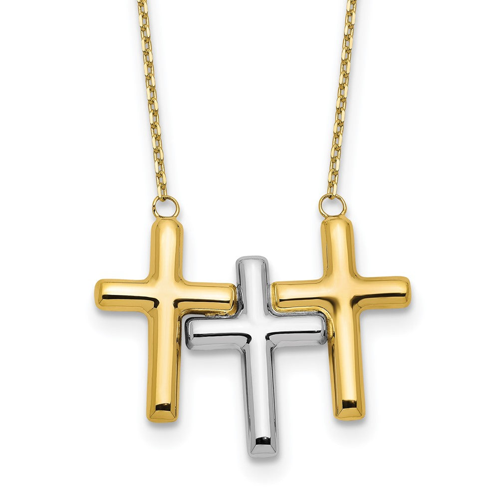 10K Two Tone Polished 3 Cross Necklace