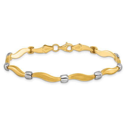 10K Yellow Rhodium Plated Polished And Satin Bracelet