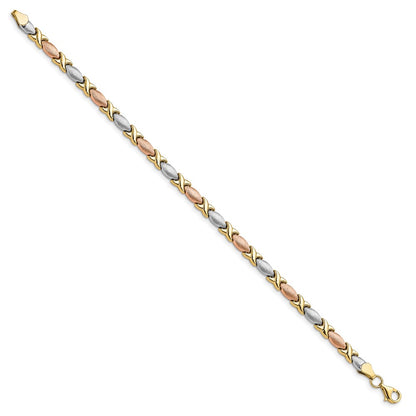 10K Tri Color Polished And Brushed Bracelet