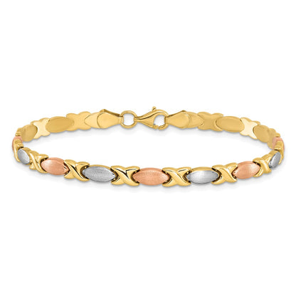 10K Tri Color Polished And Brushed Bracelet