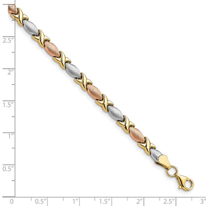10K Tri Color Polished And Brushed Bracelet