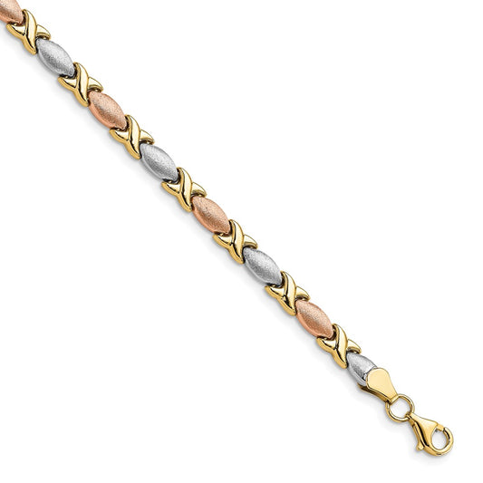 10K Tri Color Polished And Brushed Bracelet