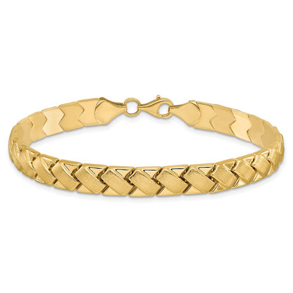 10K Yellow Gold Polished And Brushed Fancy Link Bracelet