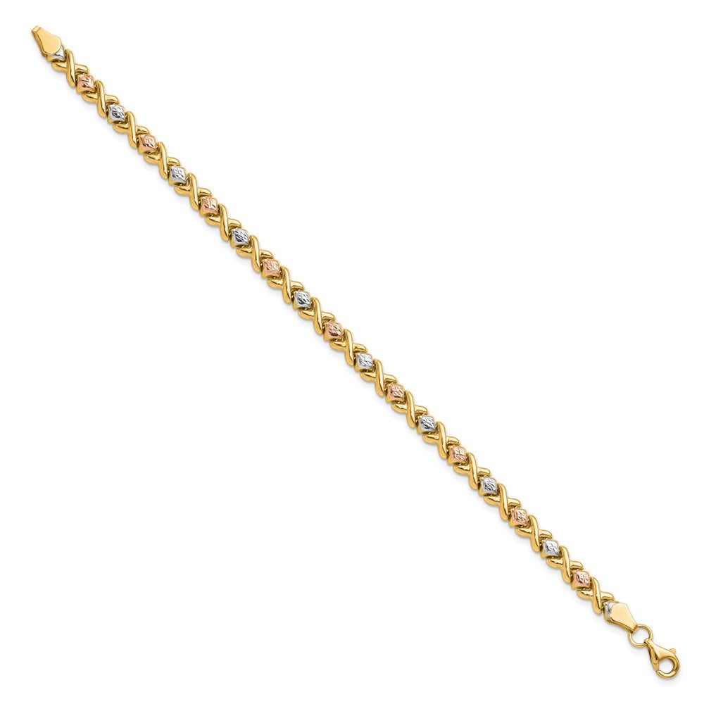 10K Tri Color Polished And D/C Bracelet