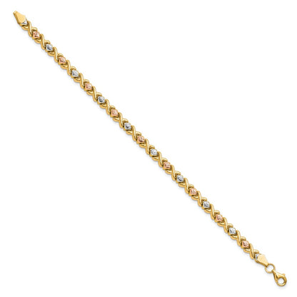 10K Tri Color Polished And D/C Bracelet