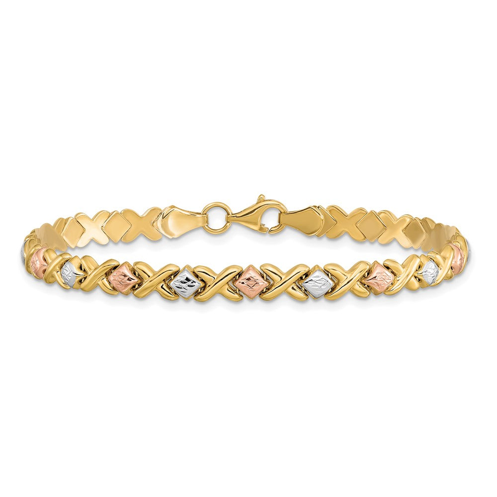 10K Tri Color Polished And D/C Bracelet